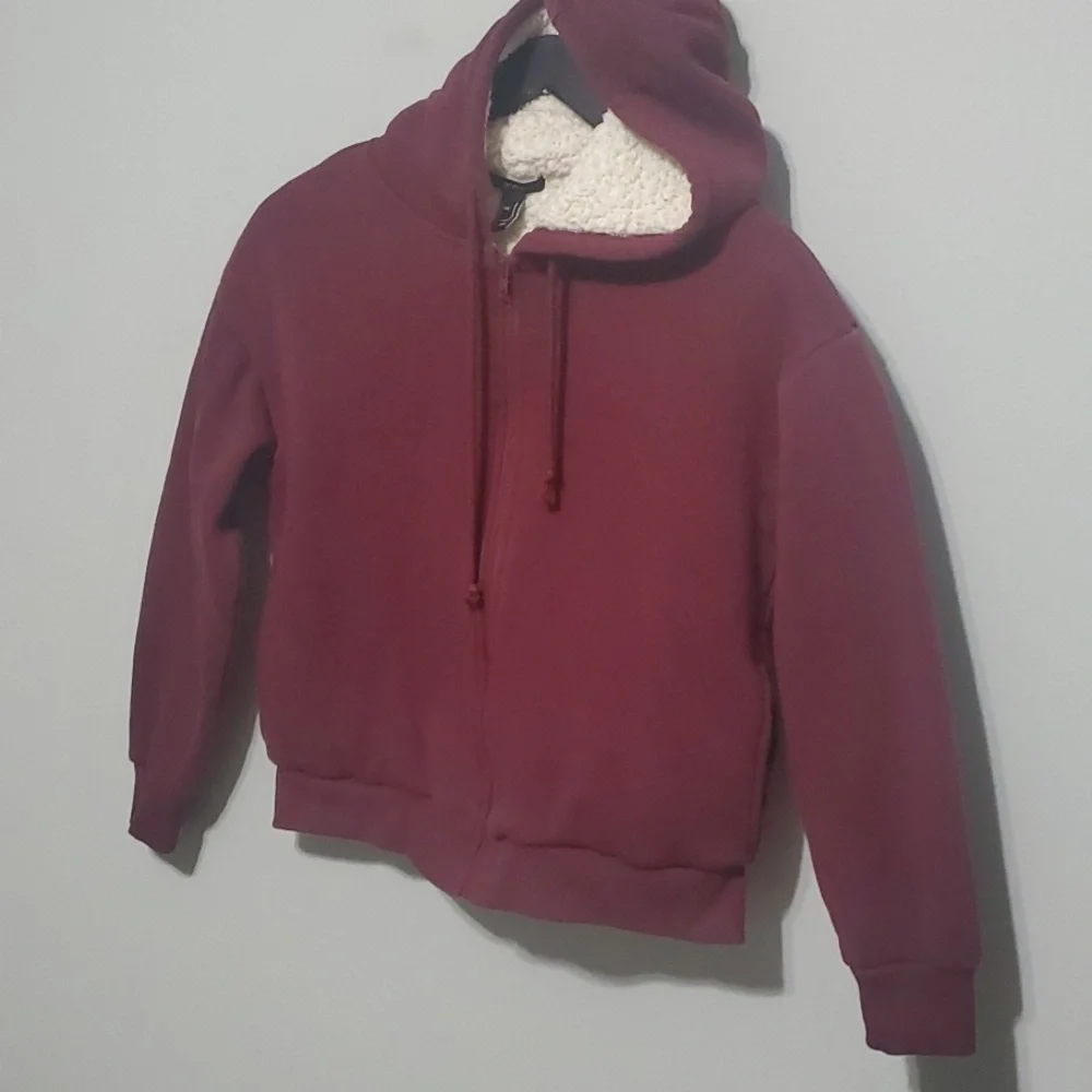 Forever 21 Jacket Mens Size Small  Burgundy Sherpa-Lined Hoodie Zippered